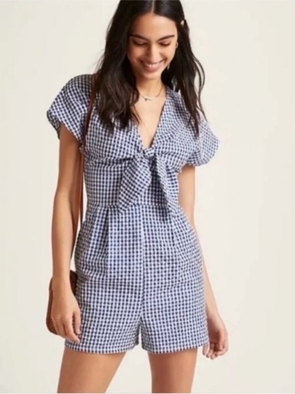 Hutch Blue And White Gingham Seersucker Romper Size M
